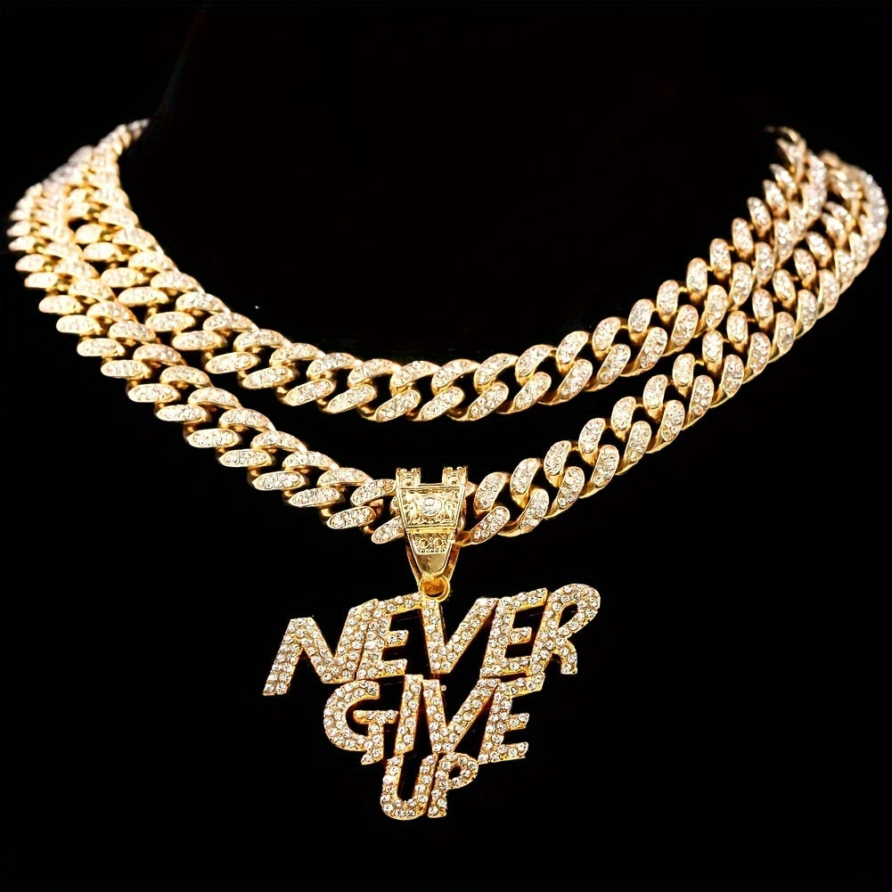 Hip Hop NEVER GIVE UP Design Alloy Pendant Chain Necklace
