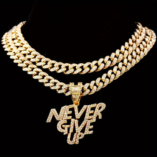 Hip Hop NEVER GIVE UP Design Alloy Pendant Chain Necklace