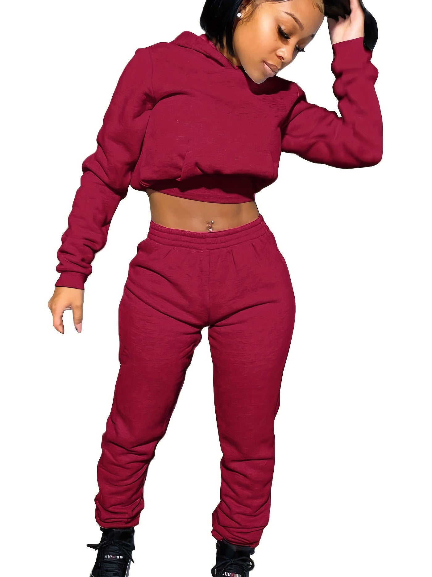 Women's Sport Suit: Solid Color Short Top + Sports Pants 652