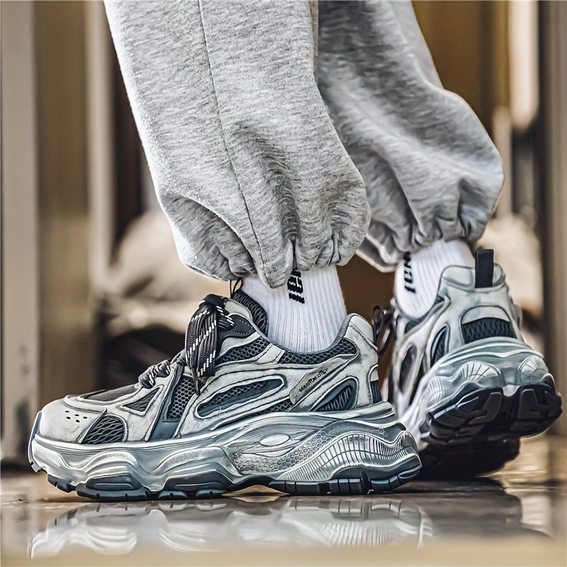 Men's Trendy Chunky Sneakers - Breathable Mesh, Lace-Up Casual Running Shoes with Thick Platform for All Seasons