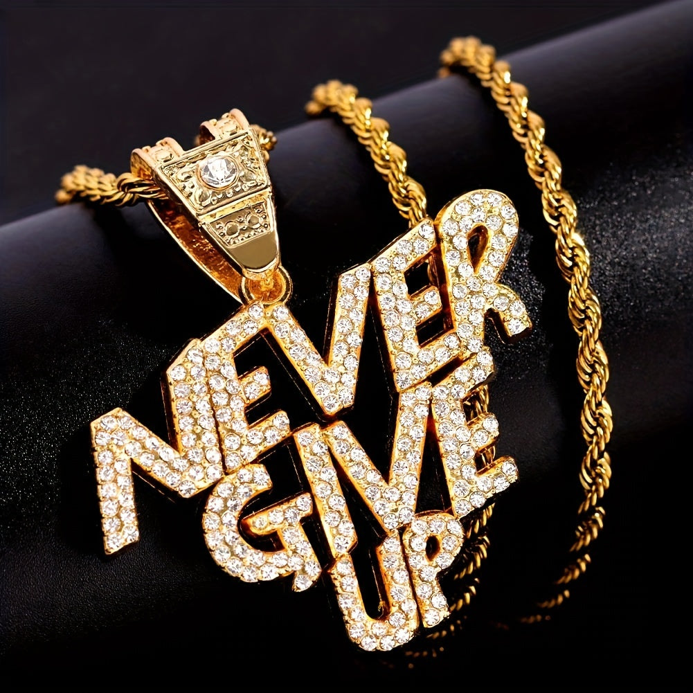 Hip Hop NEVER GIVE UP Design Alloy Pendant Chain Necklace