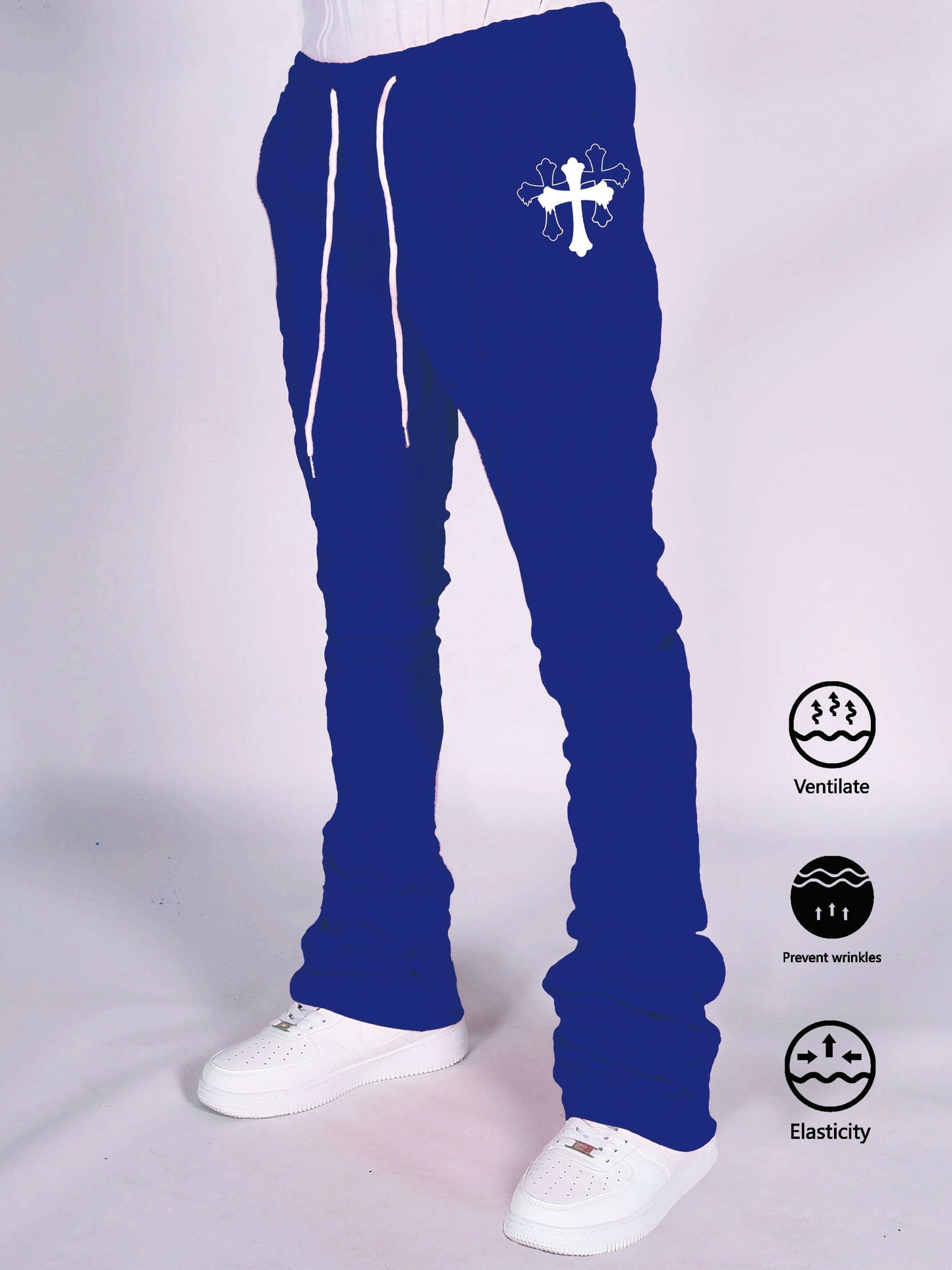 Men's Casual Drawstring Joggers with Cross Pattern - 100% Polyester, Slight Stretch Knit Fabric, Elastic Waist, Spring/Fall Season, Anti-Wrinkle, Breathable, Regular Fit Pants