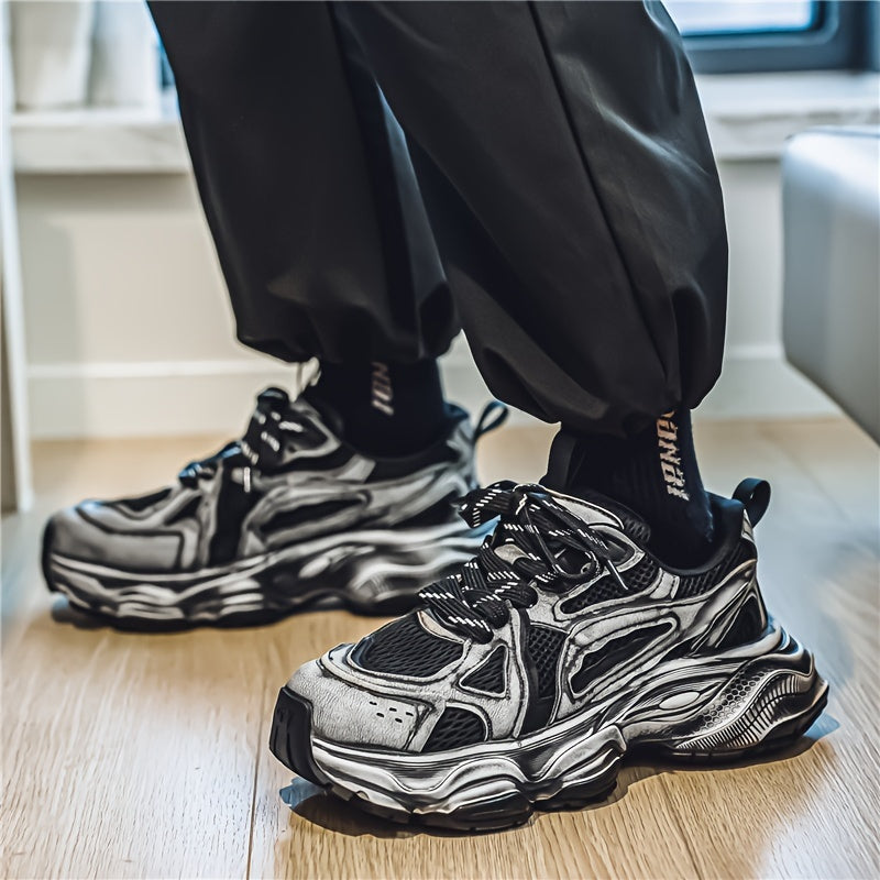 Men's Trendy Chunky Sneakers - Breathable Mesh, Lace-Up Casual Running Shoes with Thick Platform for All Seasons