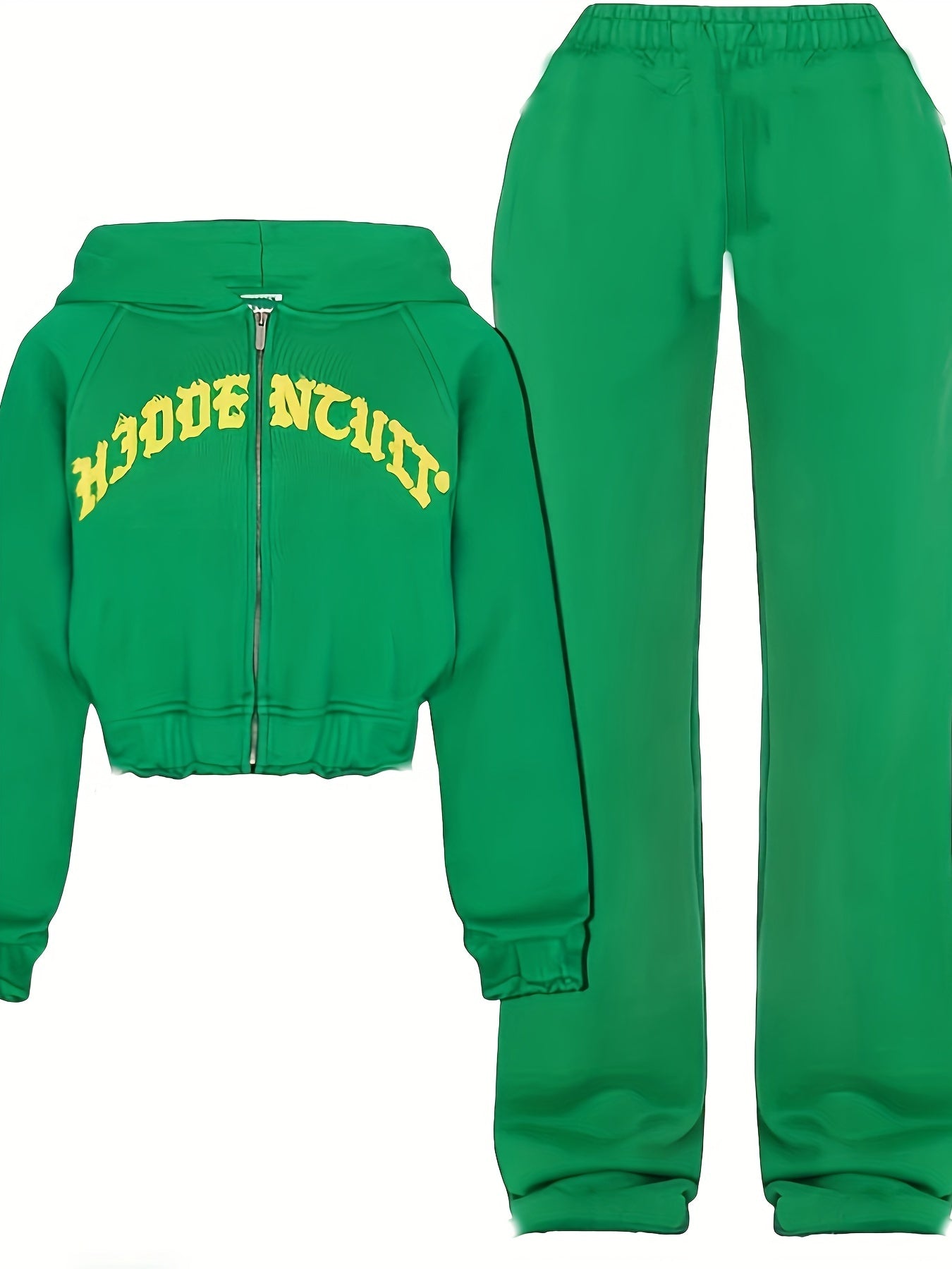 Comfortable Chic Women's Athletic Set - Adjustable Full-Zip Hoodie & Slim-Fit Pants with Letter Print Design