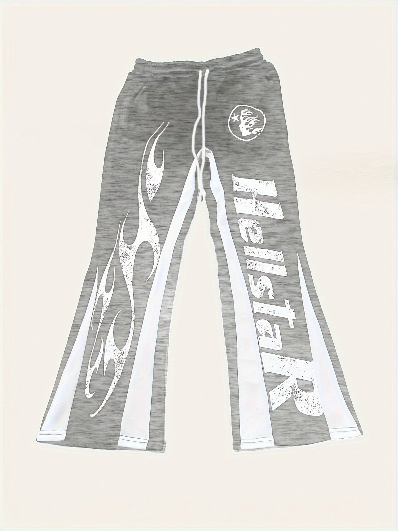 Men'S Casual Flare Leg Pants, Polyester Knit Fabric, Regular Fit, with Geometric Pattern, Asymmetrical Detail, Slight Stretch, for Fall/Winter Collection