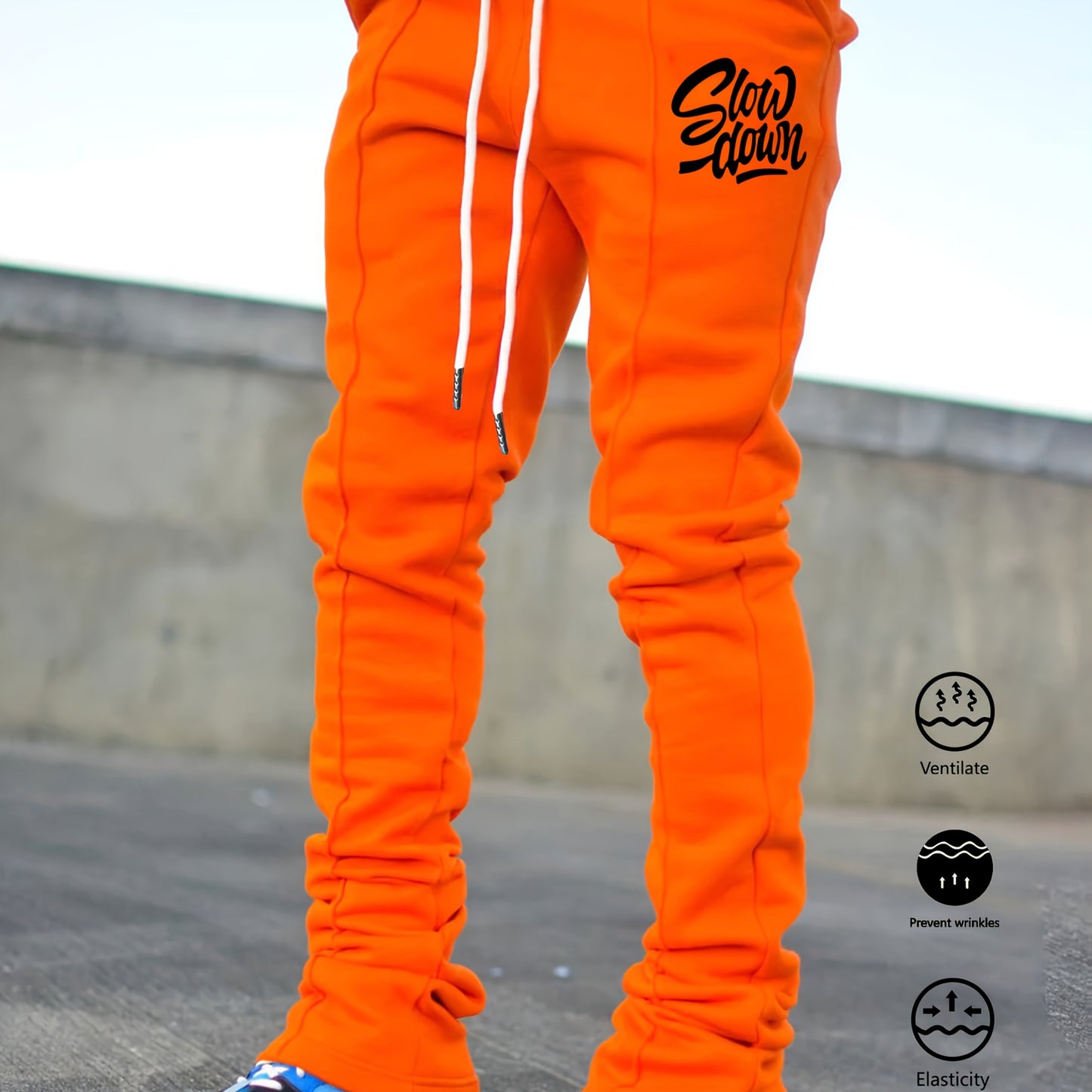 Men'S Casual Jogger Pants, Polyester 100% Knit Fabric, Slight Stretch, Regular Fit, Spring/Fall Season, 220g/m², Alphabet Pattern, Drawstring Detail, Regular Length - Trendy Hip Hop Rock Style