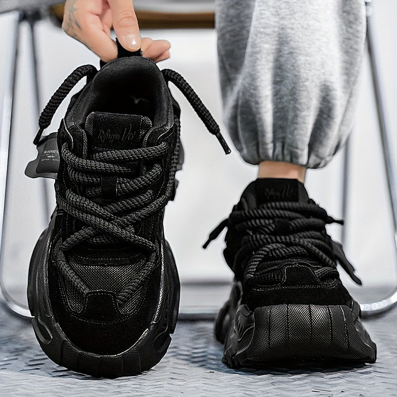 Men's Breathable Mesh Chunky Sneakers - Light Gray, Casual & Sporty Running Shoes with Height Boost, Versatile for All Seasons, Lace-Up Closure, PVC Sole