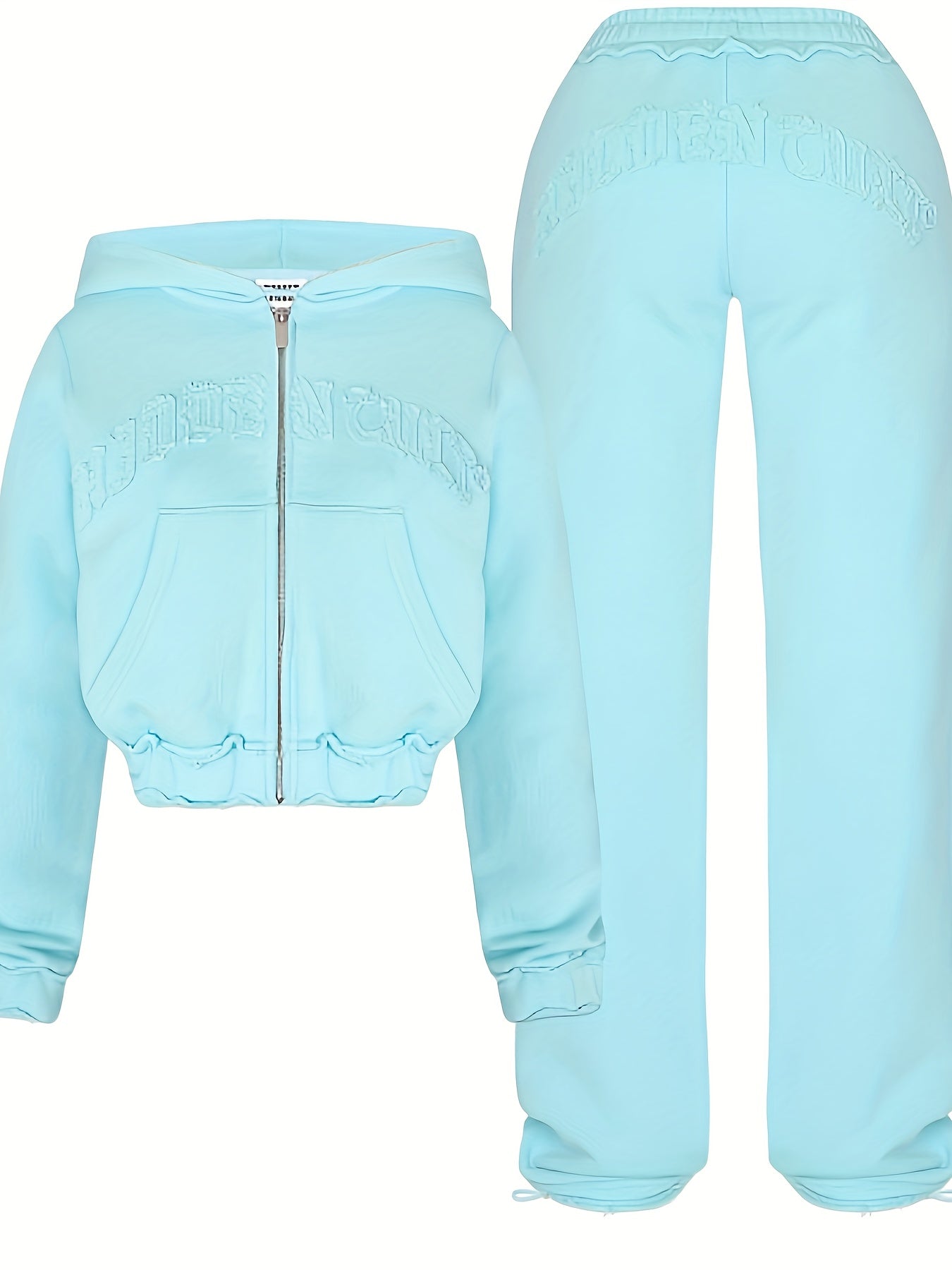 Comfortable Chic Women's Athletic Set - Adjustable Full-Zip Hoodie & Slim-Fit Pants with Letter Print Design