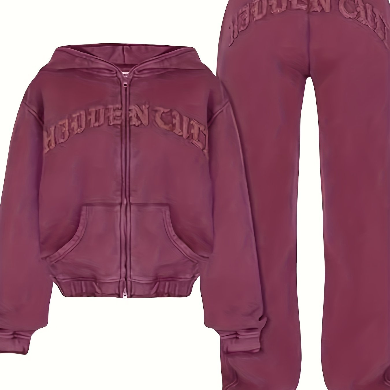 Comfortable Chic Women's Athletic Set - Adjustable Full-Zip Hoodie & Slim-Fit Pants with Letter Print Design