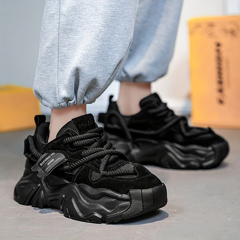 Men's Breathable Mesh Chunky Sneakers - Light Gray, Casual & Sporty Running Shoes with Height Boost, Versatile for All Seasons, Lace-Up Closure, PVC Sole