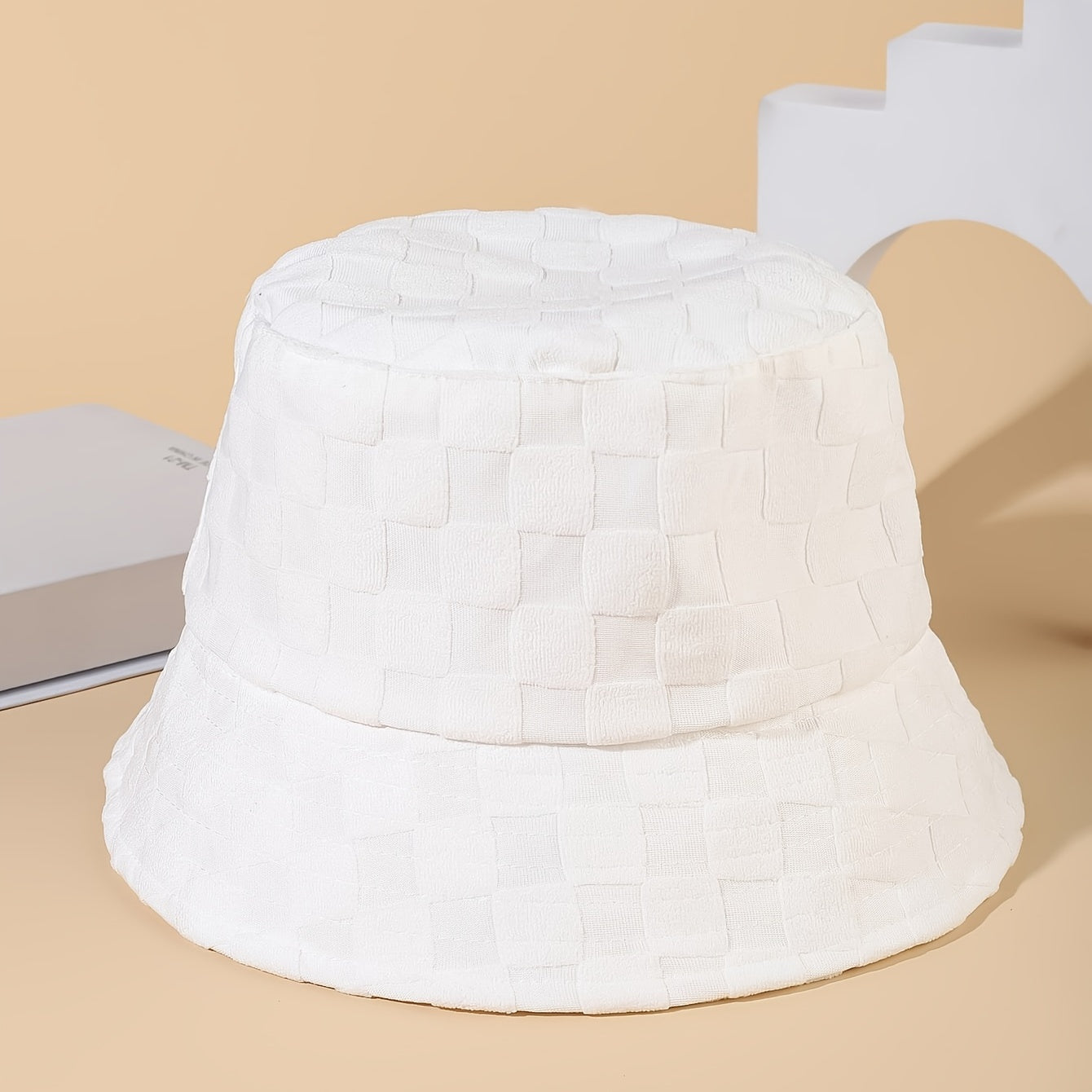 Plaid Embossed Bucket Hat Solid Color Trendy Casual Basin Hat Unisex Couple Fisherman Cap For Women Men