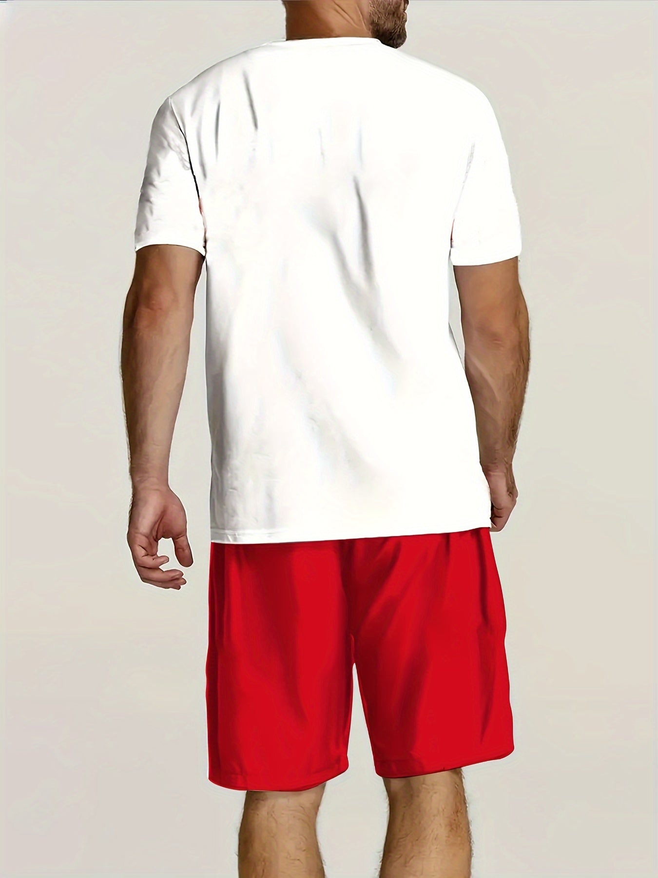 2pcs Comfortable Men's Casual Round Neck Short Sleeve Tee & Drawstring Shorts Set: Tropical Coconut Tree Print - Perfect for Summer, Beach Vacations & Home Wear