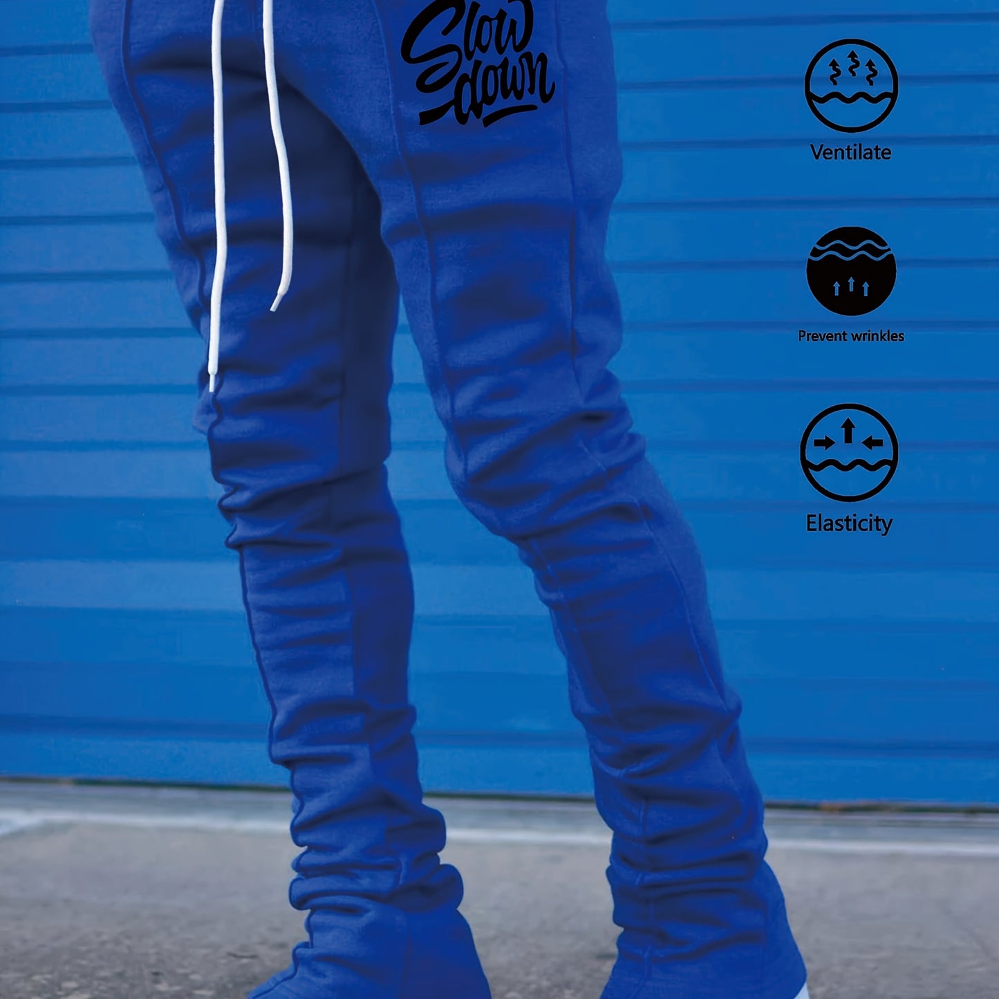 Men'S Casual Jogger Pants, Polyester 100% Knit Fabric, Slight Stretch, Regular Fit, Spring/Fall Season, 220g/m², Alphabet Pattern, Drawstring Detail, Regular Length - Trendy Hip Hop Rock Style