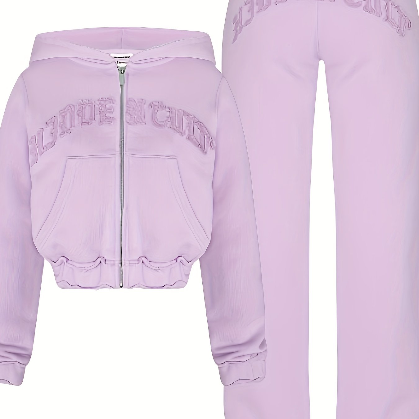 Comfortable Chic Women's Athletic Set - Adjustable Full-Zip Hoodie & Slim-Fit Pants with Letter Print Design