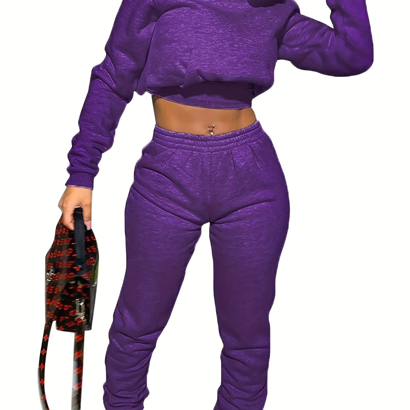 Women's Sport Suit: Solid Color Short Top + Sports Pants 652