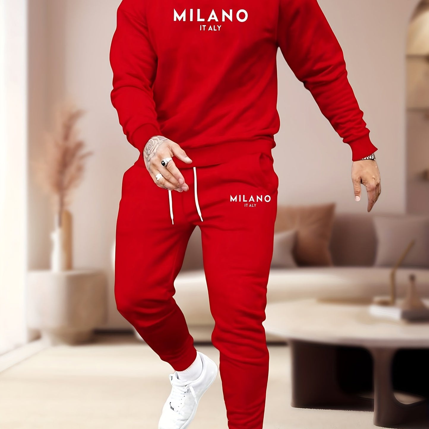 Print Men's Two-piece Set Trendy Clothing Printed Hoodie Two-piece Set Sweatshirt and Pants Sweatshirt and Jogging Pants Set
