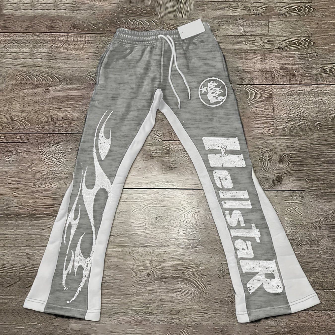 Men'S Casual Flare Leg Pants, Polyester Knit Fabric, Regular Fit, with Geometric Pattern, Asymmetrical Detail, Slight Stretch, for Fall/Winter Collection