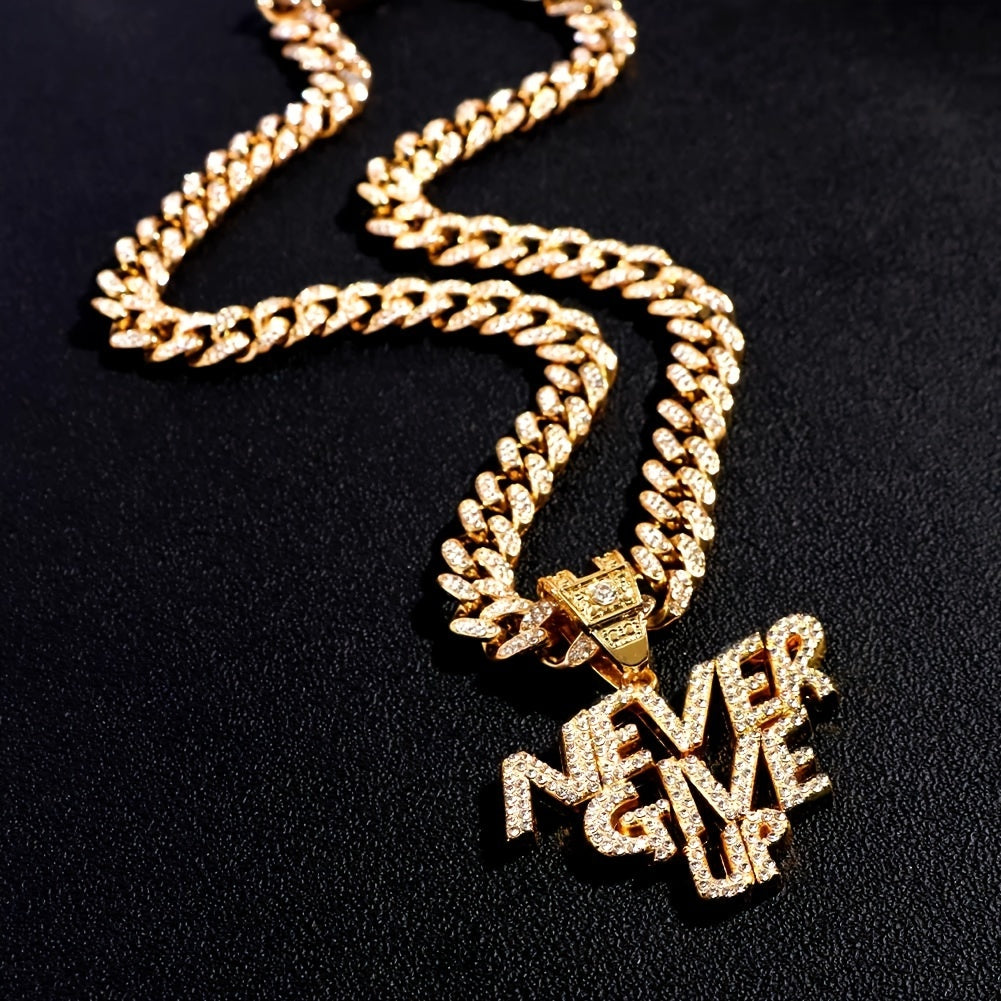Hip Hop NEVER GIVE UP Design Alloy Pendant Chain Necklace