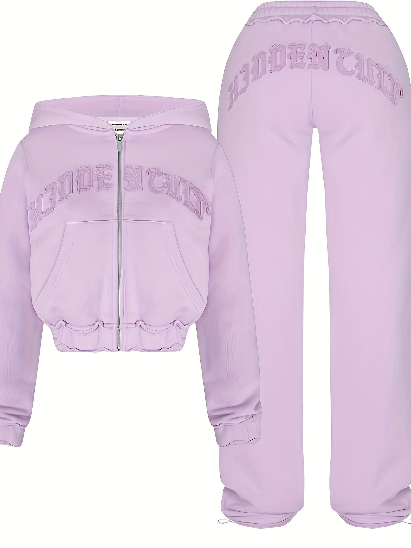 Comfortable Chic Women's Athletic Set - Adjustable Full-Zip Hoodie & Slim-Fit Pants with Letter Print Design