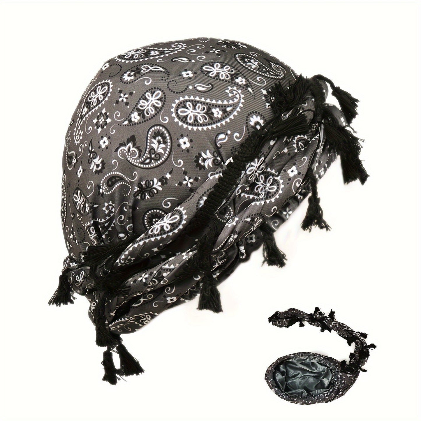 Vintage Paisley Bandana Headwrap with Tassels - Men's Fashion Accessory - Lightweight Knit - Printed Design - No Magnetic Features
