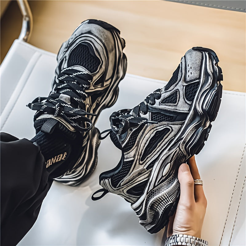 Men's Trendy Chunky Sneakers - Breathable Mesh, Lace-Up Casual Running Shoes with Thick Platform for All Seasons