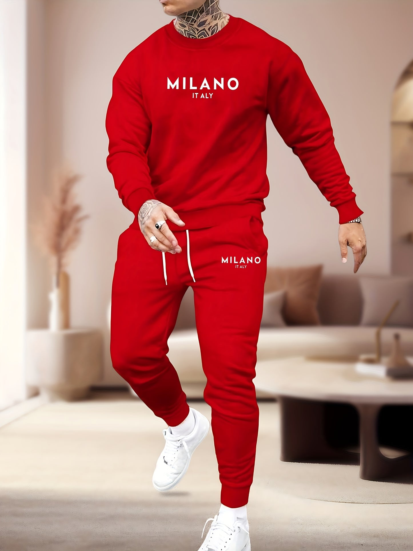 Print Men's Two-piece Set Trendy Clothing Printed Hoodie Two-piece Set Sweatshirt and Pants Sweatshirt and Jogging Pants Set