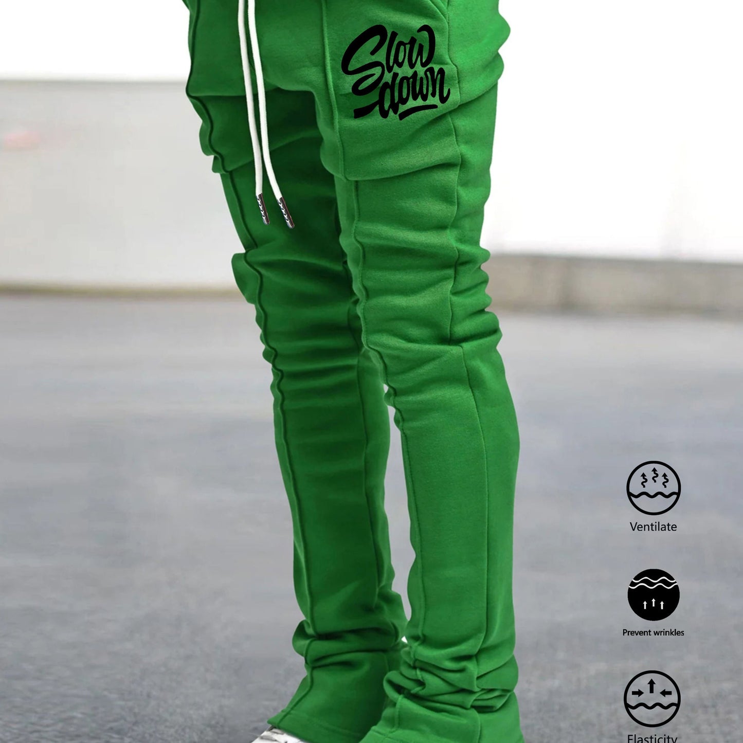 Men'S Casual Jogger Pants, Polyester 100% Knit Fabric, Slight Stretch, Regular Fit, Spring/Fall Season, 220g/m², Alphabet Pattern, Drawstring Detail, Regular Length - Trendy Hip Hop Rock Style