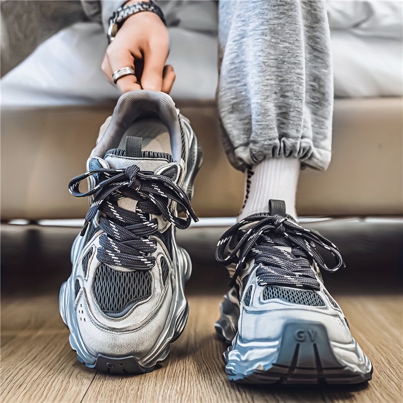 Men's Trendy Chunky Sneakers - Breathable Mesh, Lace-Up Casual Running Shoes with Thick Platform for All Seasons