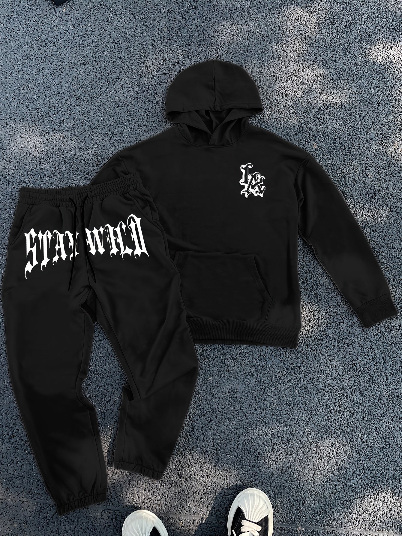 Men's Suit/Simple Bold Letter Print/Street Cool Style/Kangaroo Bag Loose Shoulder/Zipper Hoodie Sweatpants Set