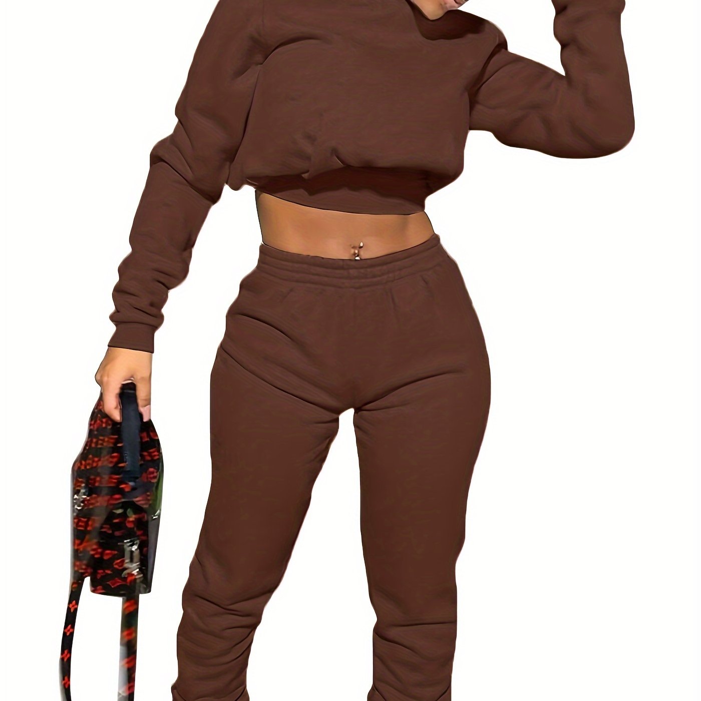 Women's Sport Suit: Solid Color Short Top + Sports Pants 652