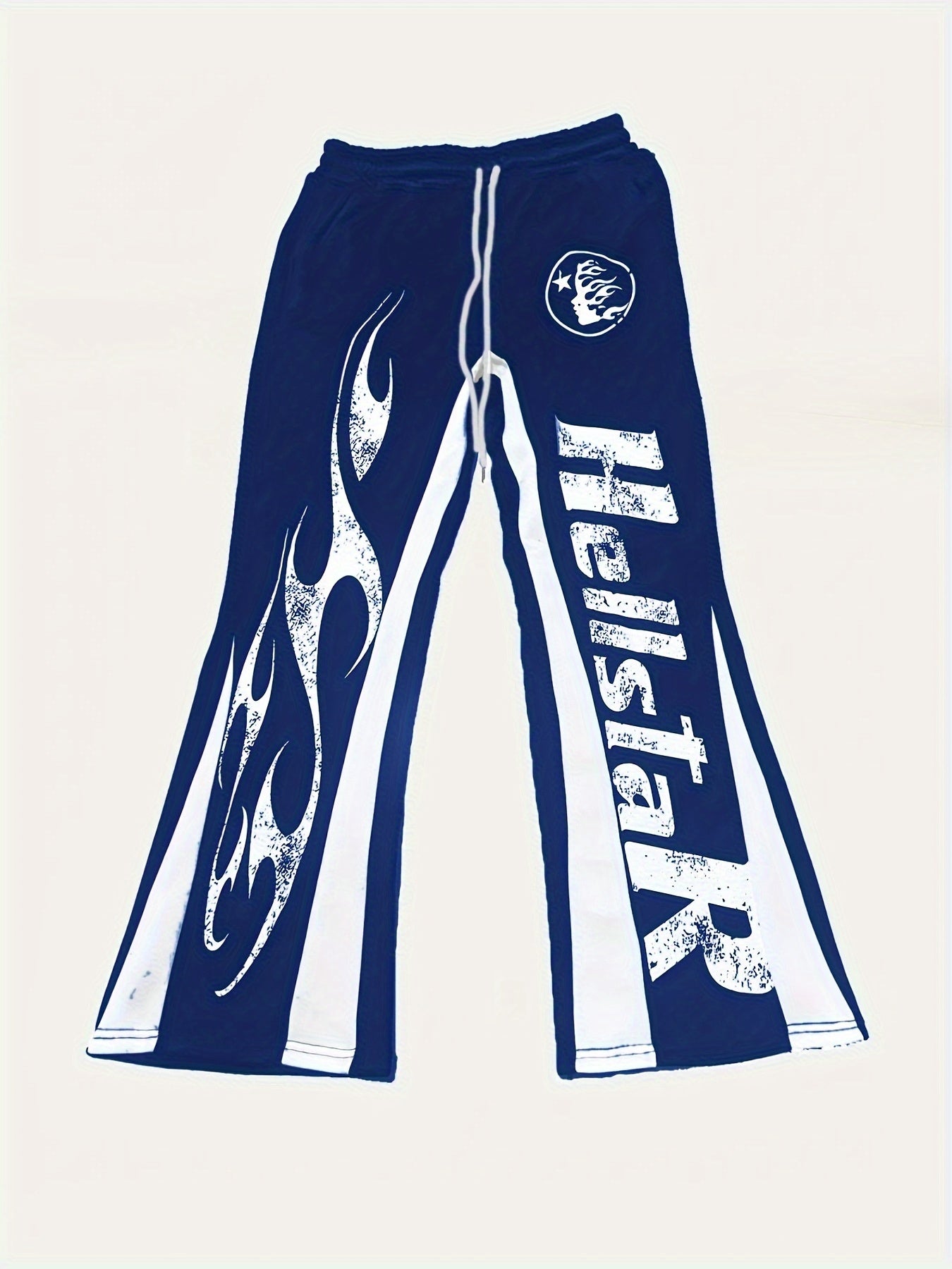 Men'S Casual Flare Leg Pants, Polyester Knit Fabric, Regular Fit, with Geometric Pattern, Asymmetrical Detail, Slight Stretch, for Fall/Winter Collection