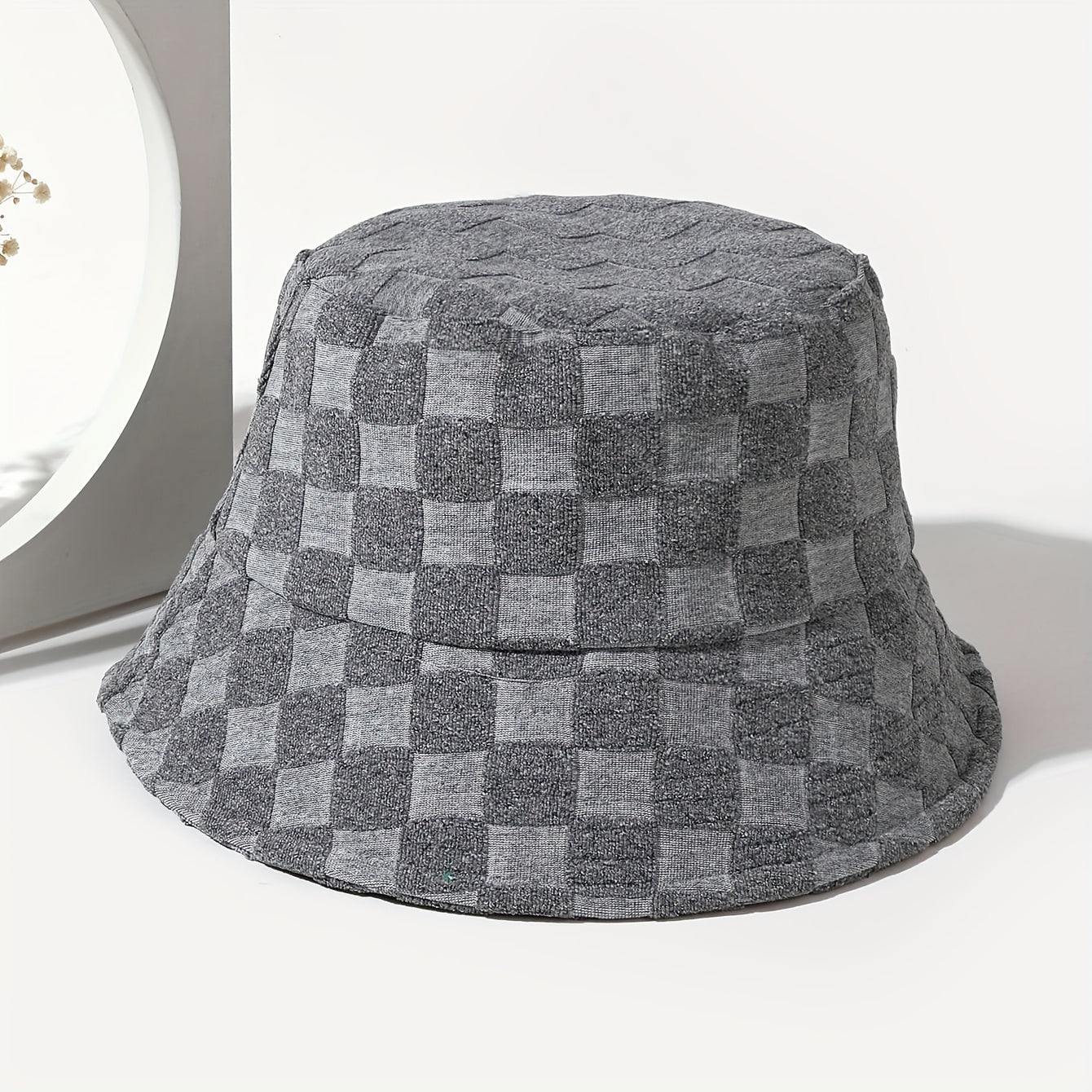 Plaid Embossed Bucket Hat Solid Color Trendy Casual Basin Hat Unisex Couple Fisherman Cap For Women Men
