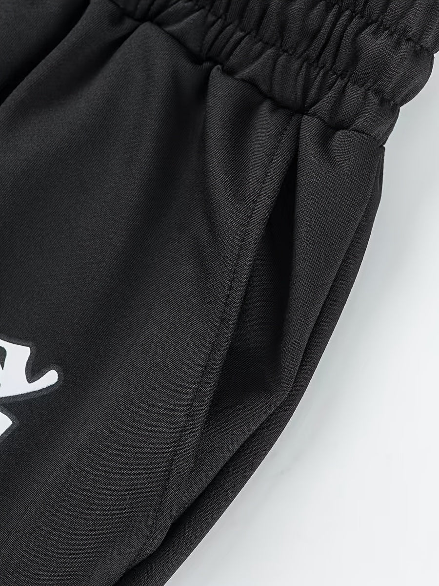 2pcs Men's Casual Jogger Pants with Elastic Waist & Drawstring - "GOD TEARS" Cross Print, Stretchy Polyester Fabric, Machine Washable - Ideal for Spring/Fall