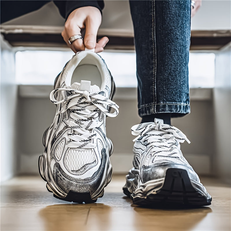 Men's Trendy Chunky Sneakers - Breathable Mesh, Lace-Up Casual Running Shoes with Thick Platform for All Seasons