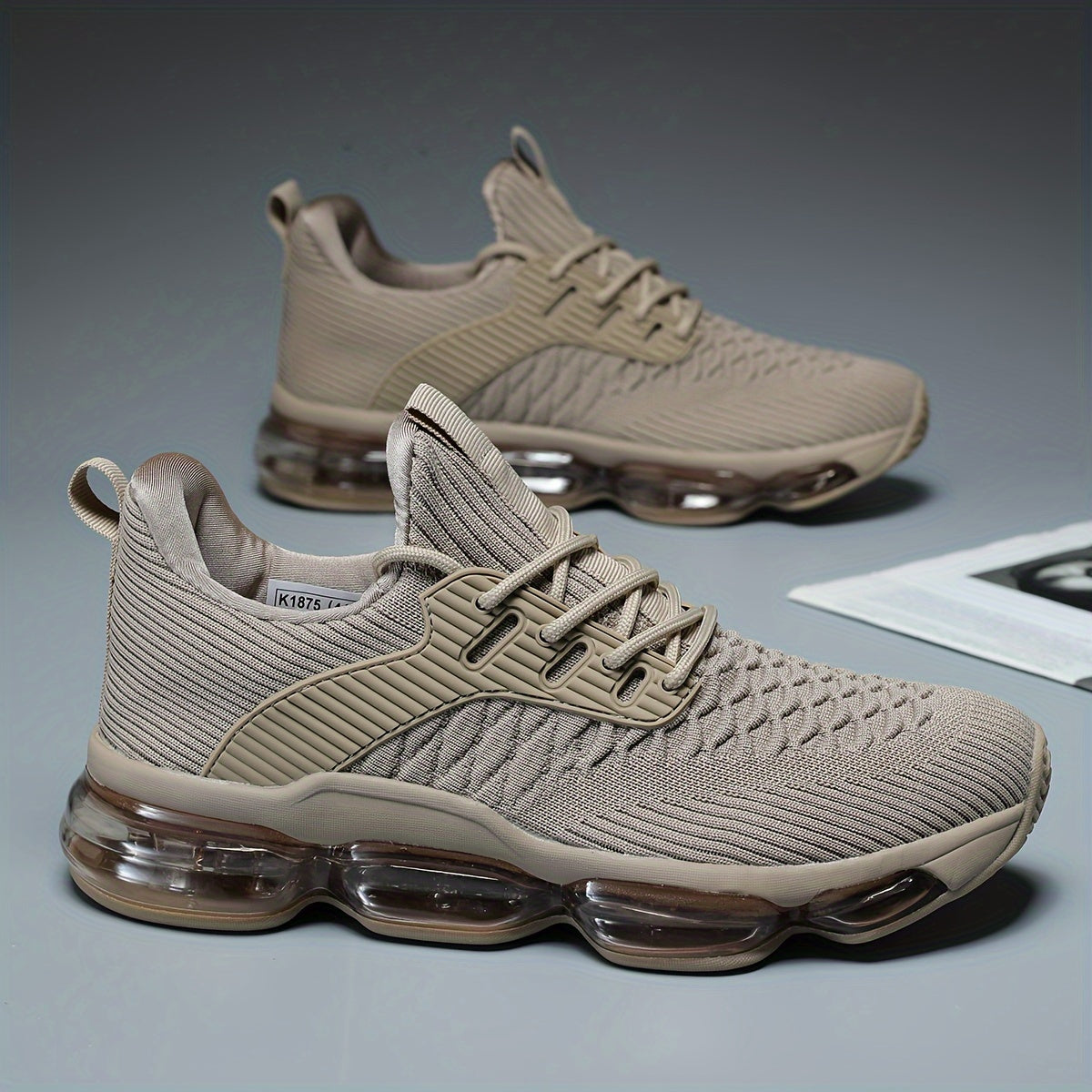 Men's Trendy Solid Colour Woven Knit Breathable Sneakers With Air Cushion, Comfy Non Slip Durable Shoes For Men's Outdoor Activities