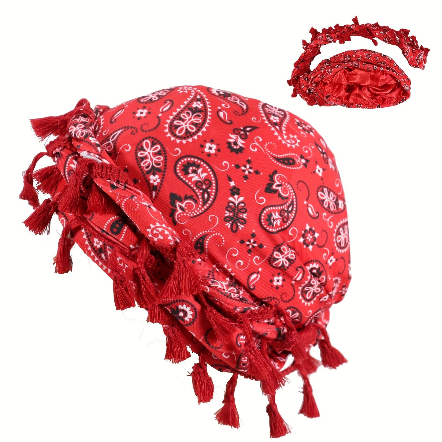Vintage Paisley Bandana Headwrap with Tassels - Men's Fashion Accessory - Lightweight Knit - Printed Design - No Magnetic Features