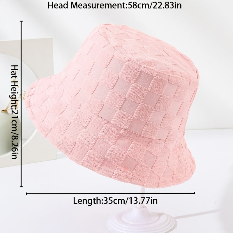 Plaid Embossed Bucket Hat Solid Color Trendy Casual Basin Hat Unisex Couple Fisherman Cap For Women Men