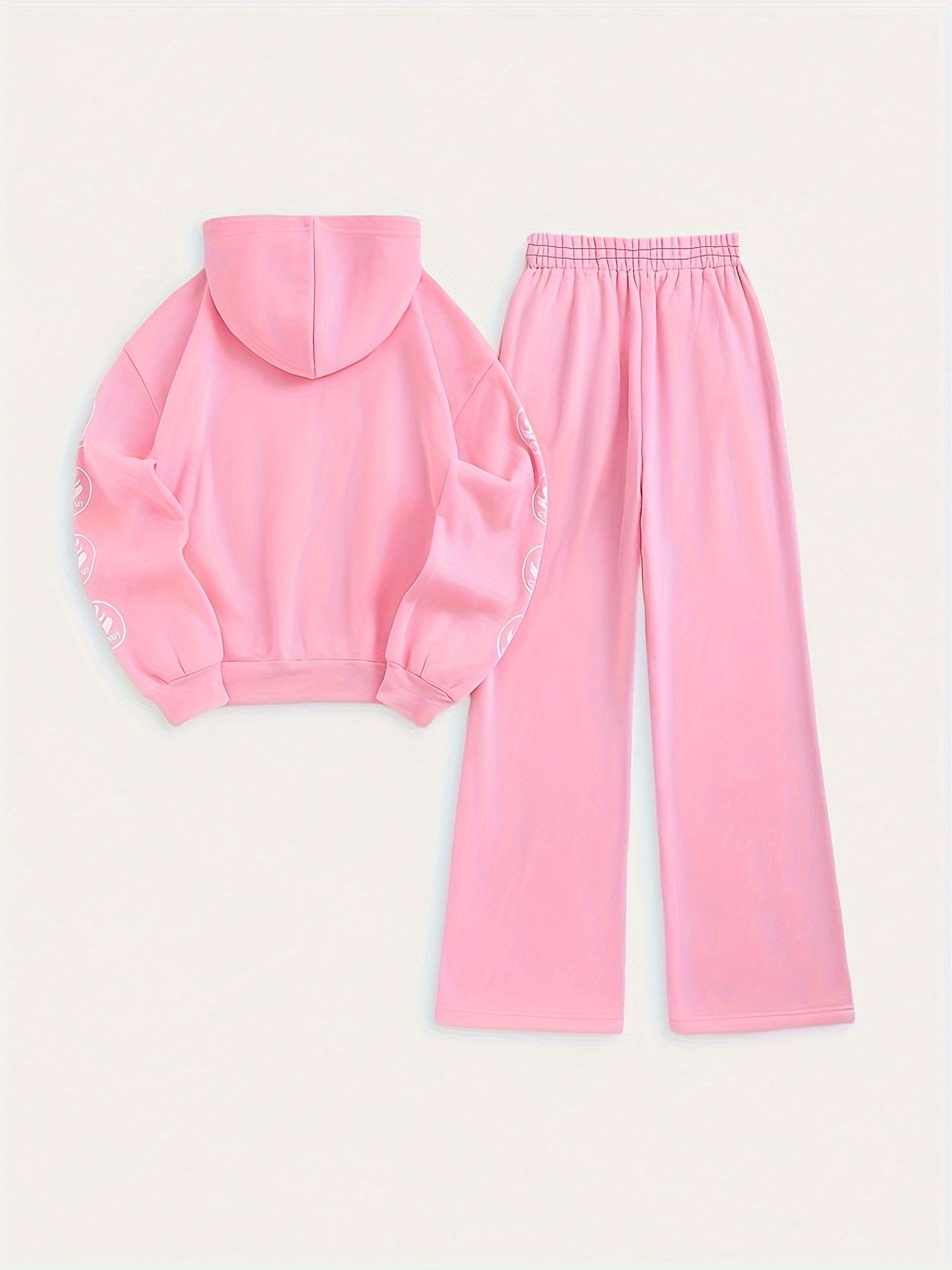 Women's Casual Letter Print Hoodie & Joggers Set - Stretchy Polyester Blend, Drawstring Waist, Machine Washable