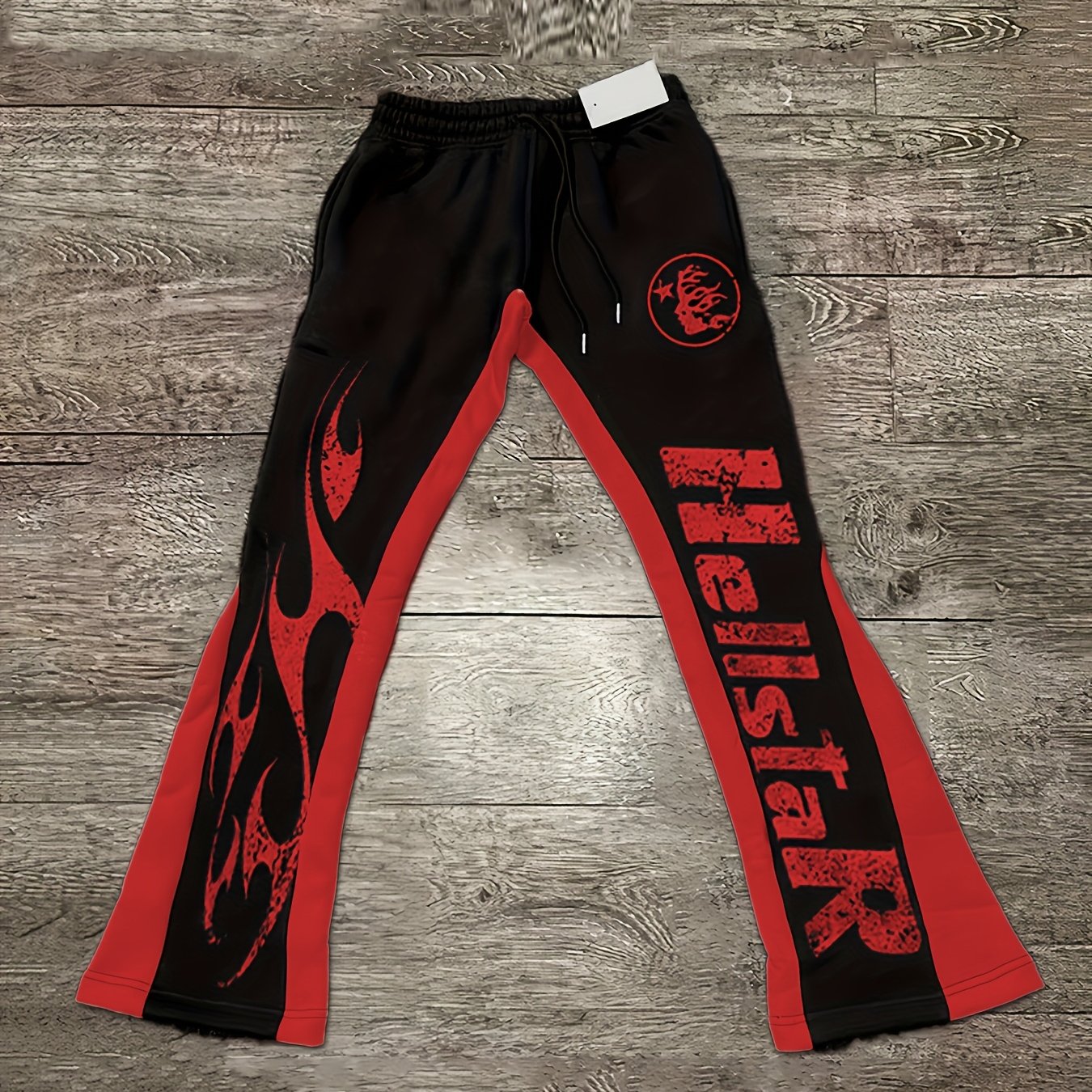 Men'S Casual Flare Leg Pants, Polyester Knit Fabric, Regular Fit, with Geometric Pattern, Asymmetrical Detail, Slight Stretch, for Fall/Winter Collection