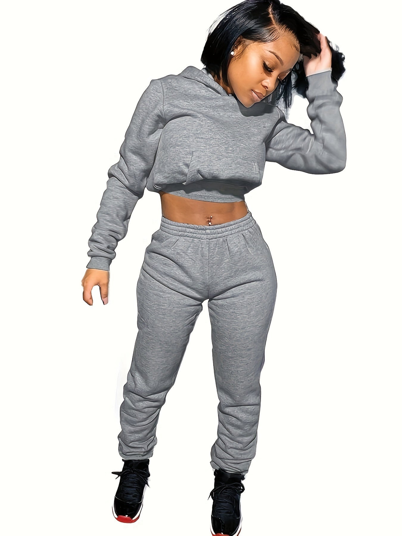 Women's Sport Suit: Solid Color Short Top + Sports Pants 652