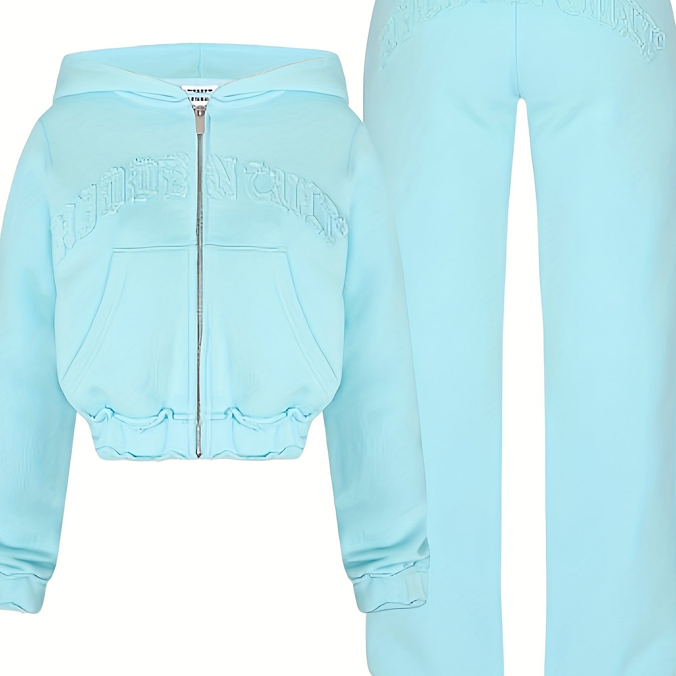 Comfortable Chic Women's Athletic Set - Adjustable Full-Zip Hoodie & Slim-Fit Pants with Letter Print Design