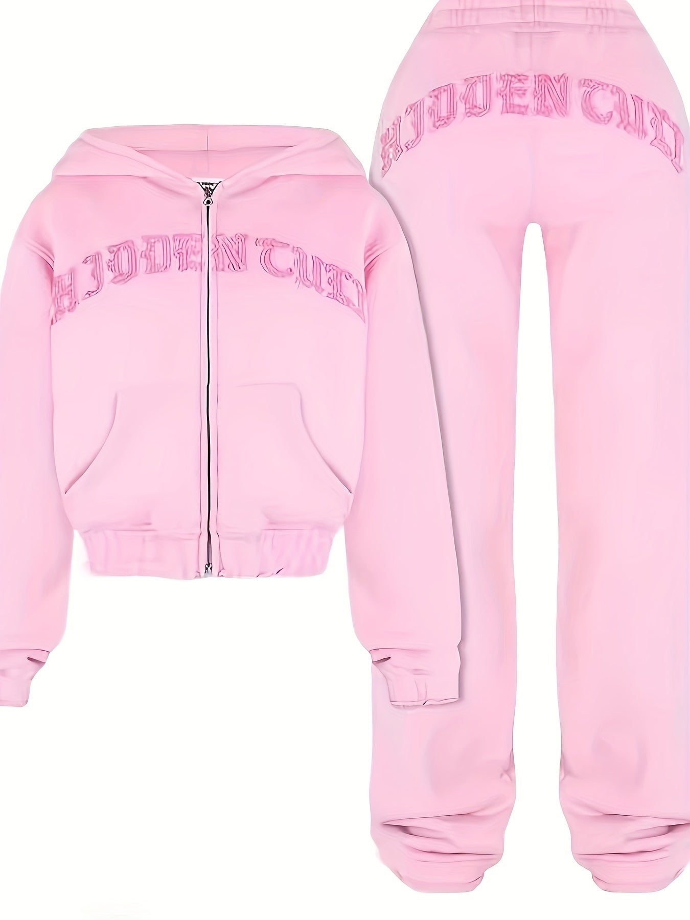 Comfortable Chic Women's Athletic Set - Adjustable Full-Zip Hoodie & Slim-Fit Pants with Letter Print Design