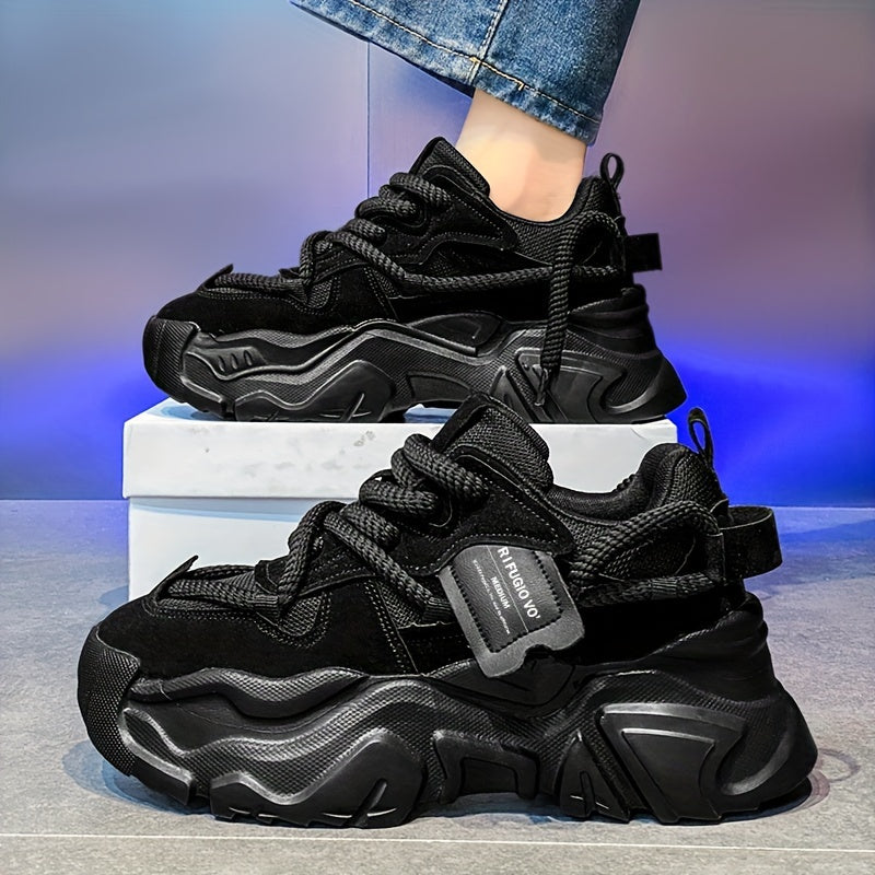 Men's Breathable Mesh Chunky Sneakers - Light Gray, Casual & Sporty Running Shoes with Height Boost, Versatile for All Seasons, Lace-Up Closure, PVC Sole