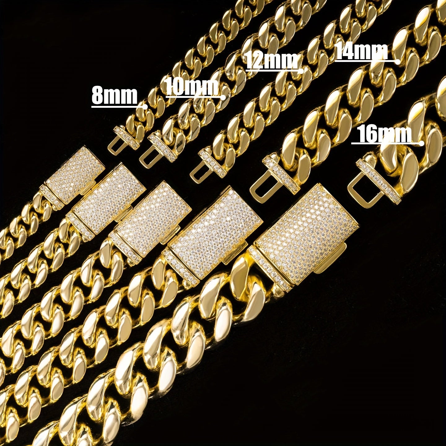 12mm Wide Men's Necklace and Bracelet Set - Zircon Inlays