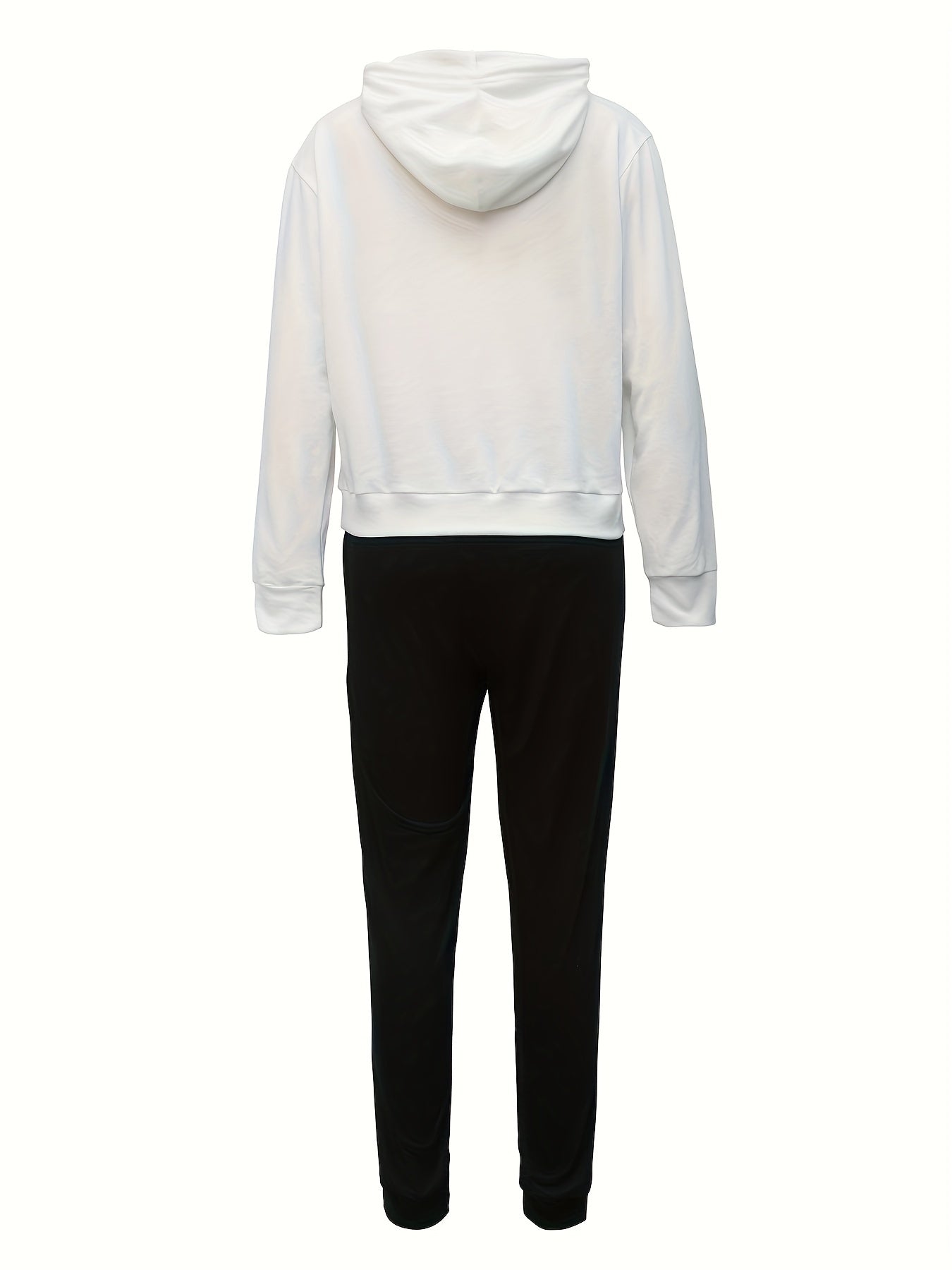 Bear Print Hoodie Two-piece Set, Casual Drop Shoulder Long Sleeve Kangaroo Pocket Drawstring Hoodies Sweatshirt & Drawstring Waist Slant Pockets Cuffed Pants Outfits, Women's Clothing