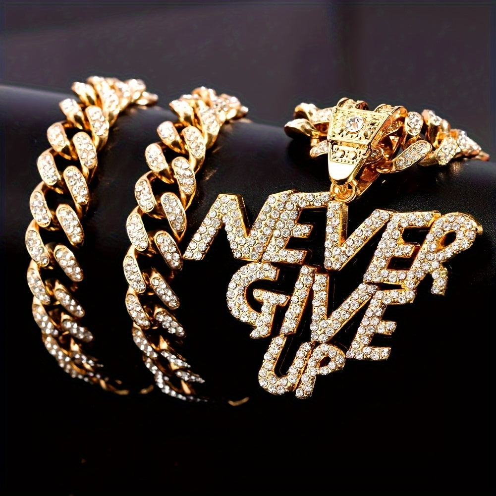 Hip Hop NEVER GIVE UP Design Alloy Pendant Chain Necklace