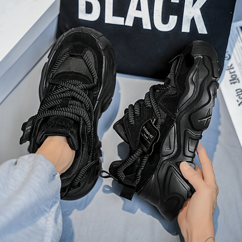 Men's Breathable Mesh Chunky Sneakers - Light Gray, Casual & Sporty Running Shoes with Height Boost, Versatile for All Seasons, Lace-Up Closure, PVC Sole