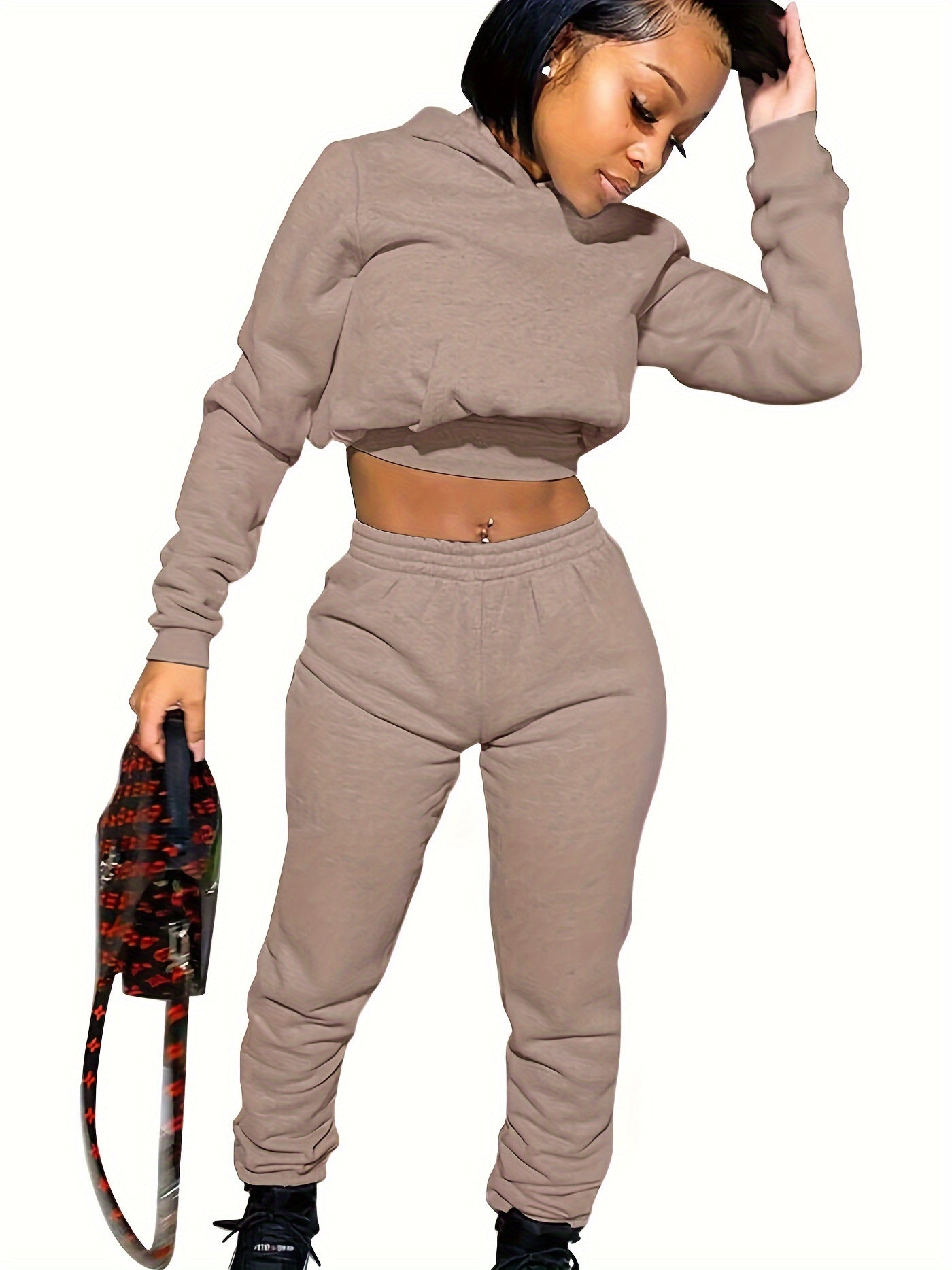 Women's Sport Suit: Solid Color Short Top + Sports Pants 652