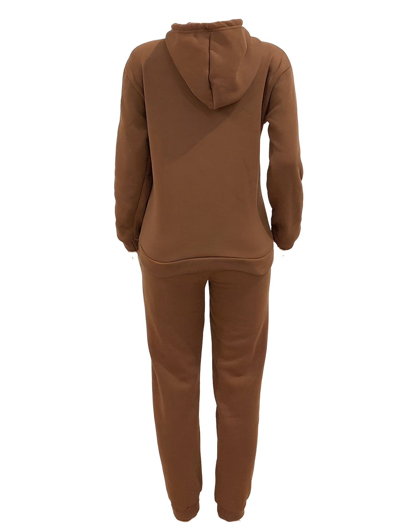 Bear Print Hoodie Two-piece Set, Casual Drop Shoulder Long Sleeve Kangaroo Pocket Drawstring Hoodies Sweatshirt & Drawstring Waist Slant Pockets Cuffed Pants Outfits, Women's Clothing