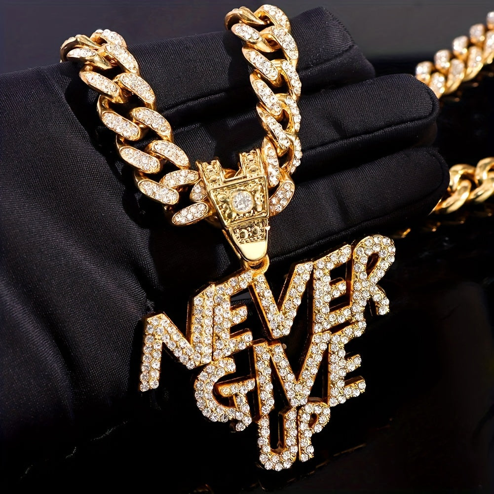 Hip Hop NEVER GIVE UP Design Alloy Pendant Chain Necklace